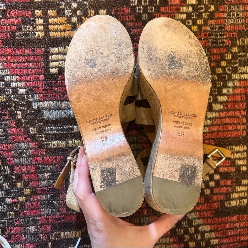 Ralph Lauren Collection Suede Fisherman Cork Wedge Sandals size 8 - Picture 3 of 9